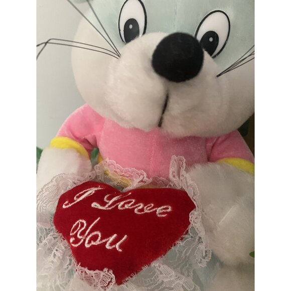 Vintage Blue Mouse Plush Valentine’s Day Love Sweetheart Hearts Grannycore Retro - Picture 5 of 9